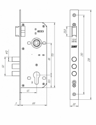 Замок врезной ЗЕНИТ ЗВ4-85.3 матовый-черный