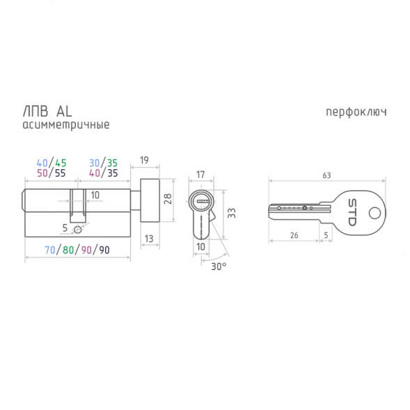 Цилиндр.мех-м STD AL ЛПВ-90 (хром) (50-40в) &quot;Нора-М&quot;