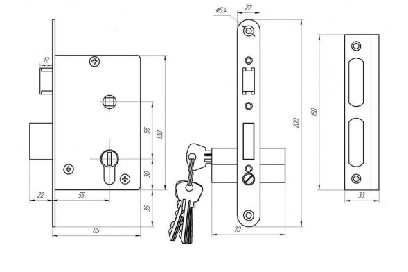 Замок врезной ЗЕНИТ ЗВ4-3.07 медь