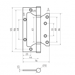 Петля накладная унив. 800-5&quot; FHP-STD (черный) без колп.(125х75х2,5) Нора-М
