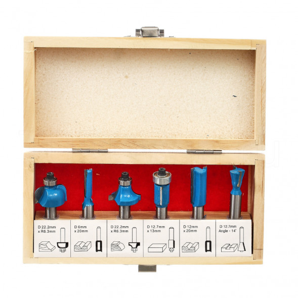 Набор фрез по дереву 6 предметов - хвостовик 6 мм