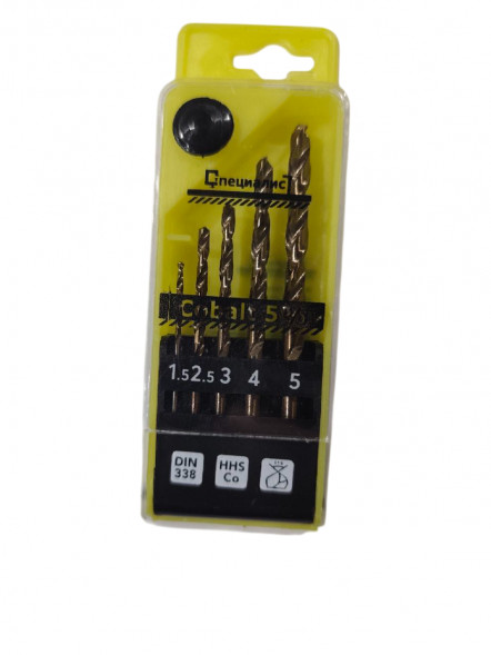 Набор сверл по металлу кобальт М35 5шт(1,5мм,2,5мм,3мм,4мм,5мм) "СПЕЦИАЛИСТ"
