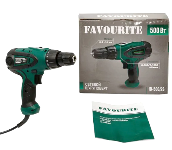 Сетевой шуруповерт 500Вт, 2 скорости, 300-1000об/мин ID 500/2S FAVOURITE