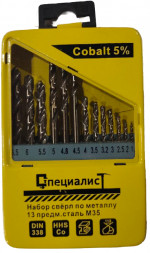 Набор сверл по металлу кобальт М35 13шт "СПЕЦИАЛИСТ"