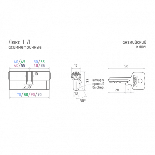 Цилиндр.мех-м Люкс I Л-70 (латунь) (40-30)  &quot;Нора-М&quot;