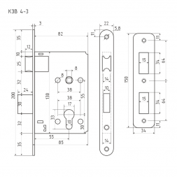 Корпус замка КЗВ 4-3 (55мм) (черный)