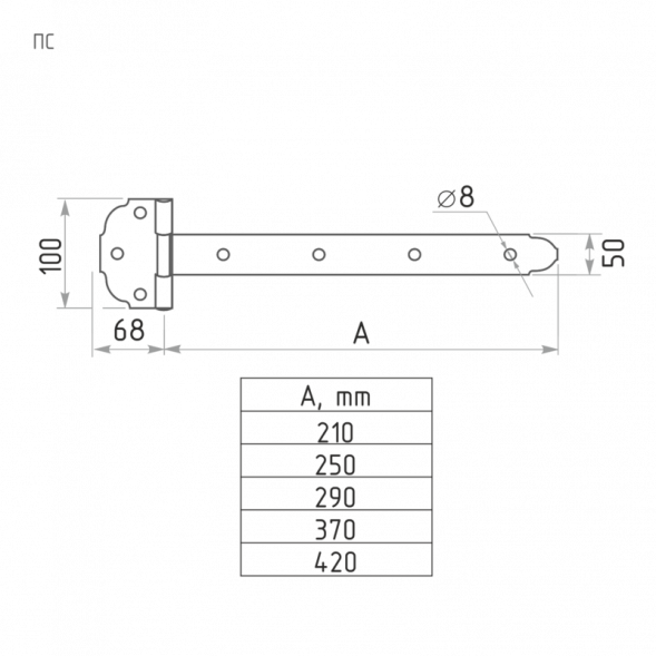 Петля-стрела ПС-290 П Антик медь &quot;Нора-М&quot;