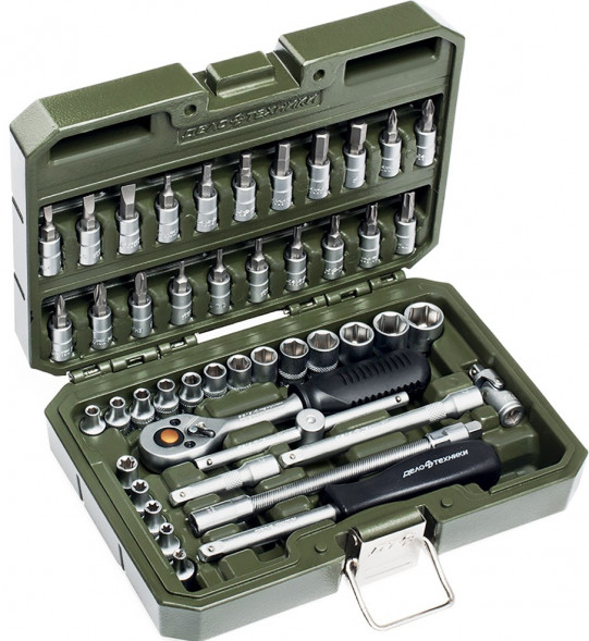 600746 Набор головок 6-гр.с трещоткой 1/4&quot; 46предм.(4,4.5,5,5.5,6,7,8,9,10,11,12,13,14мм)