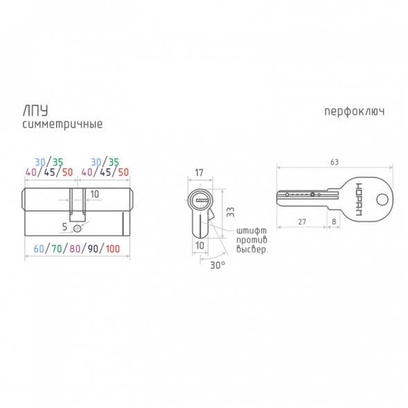 Цилиндр.мех-м ЛПУ-90 (хром) (45-45)  &quot;Нора-М&quot;