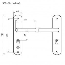 Ручка двер. на планке 300-68мм (Автомат) Левая мат.никель/черн. никель Нора-М