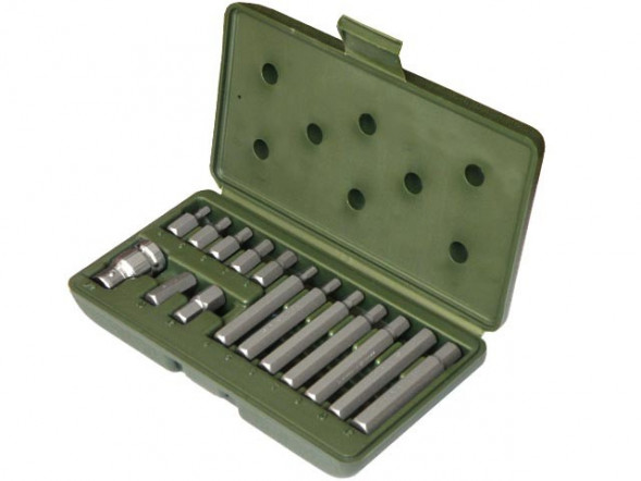 627195 Набор вставок шестигранник 15 предм. (4-5-6-7-8-10-12мм L=30, 75мм, переходникна кв.1/2)