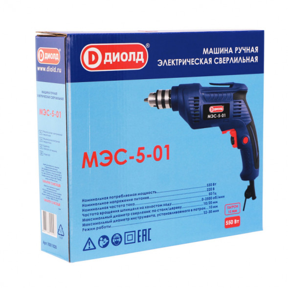 Машина ручная электрическая сверлильная 550 Вт, дрель безударная (МЭС-5-01) &quot;ДИОЛД&quot;
