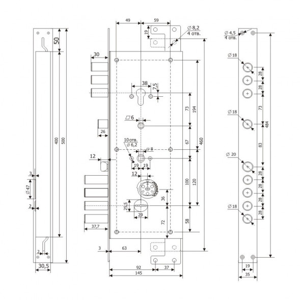 Замок врезной 25.14 ДТ Максимум лев.(5кл+1монт+4нак) Гардиан