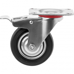 Колесо промышленное поворотное, резиновое с тормозом. SIZE:4&quot;(100мм) Нагрузка 70кг. SCB 42