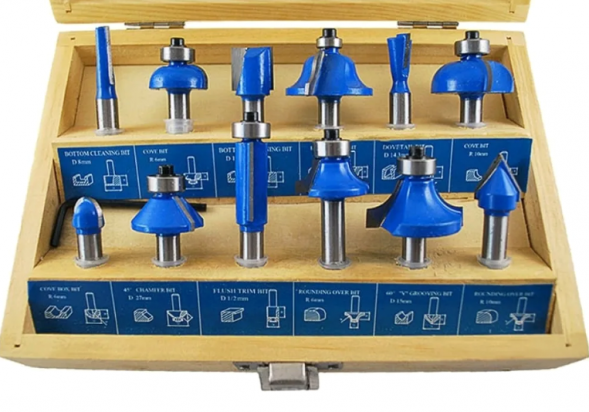 Набор фрез по дереву 12 предметов деревянная коробка (D)