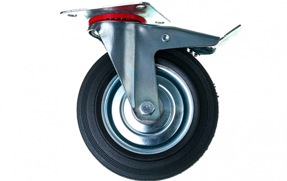 Колесо промышленное поворотное, резиновое с тормозом. (200)  SCB 80
