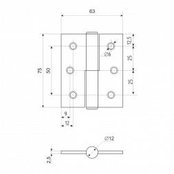 Петля унив.сталь 3&quot;-2ВВ FНР СР (хром.покр.) без кол. (75*63*2,5)  №2 &quot;Нора-М&quot;