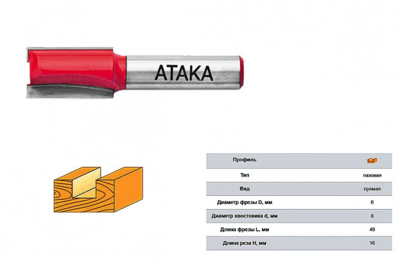Фреза Атака 001060 пазовая прямая=38148=  O 8х6 мм