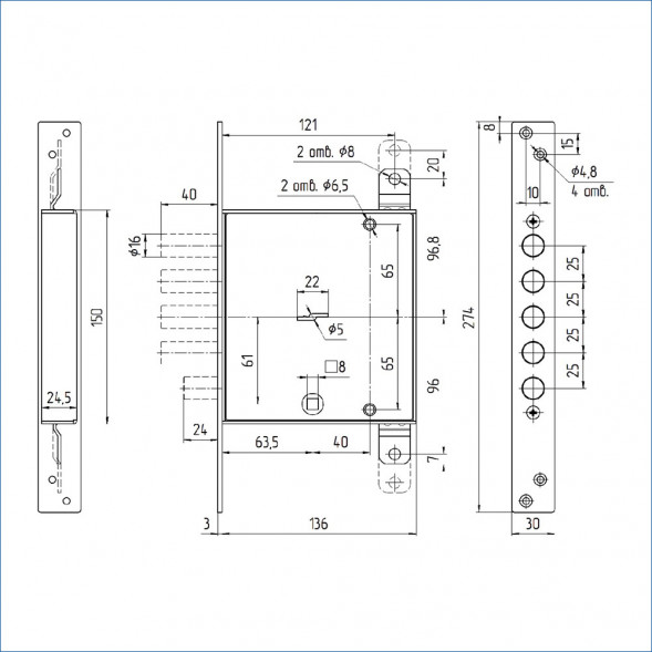 Замок врезной ЗВ8 142.1.0 с задвижкой МЕТТЭМ (ЗВСП-2Т-Д)