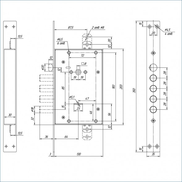 Замок врезной ЗВ9 343.1.1 (5 ключей) 4 ригеля МЕТТЭМ
