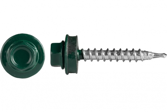 Саморез кровельный 4,8x35 RAL 6005 зелёный мох, по дереву (250шт.)