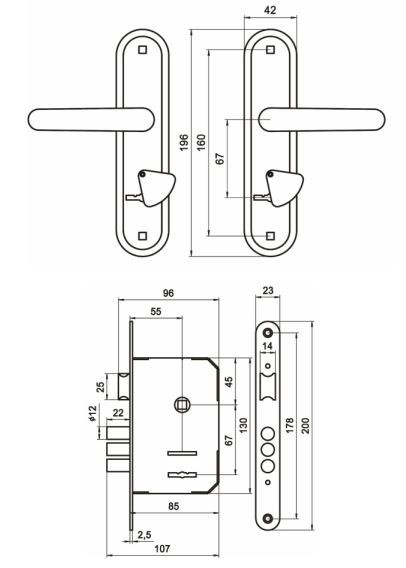 Замок врезной ОМЕГА ЗВ 9.1-02 (бронза)
