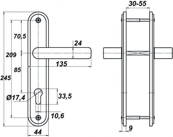 Ручка НР 0701 85мм к замкам МЕТТЭМ (медный антик)