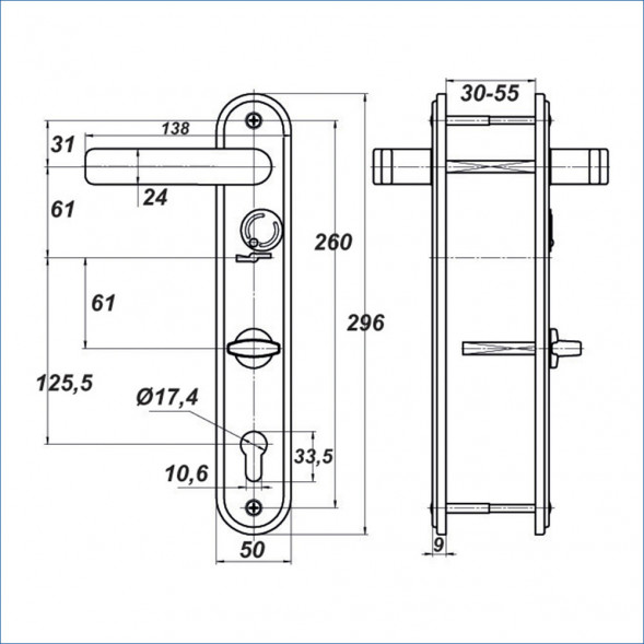 Ручка к замкам МЕТТЭМ НР 1301 прав. (к ЗВ13 174.1.1)