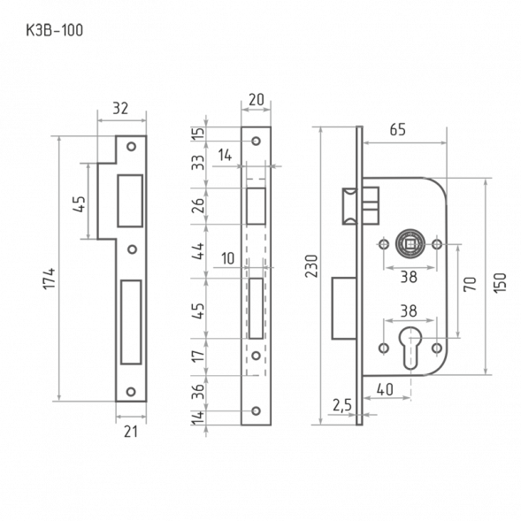 Корпус замка КЗВ-100 (70мм) (хром)  &quot;Нора-М&quot;
