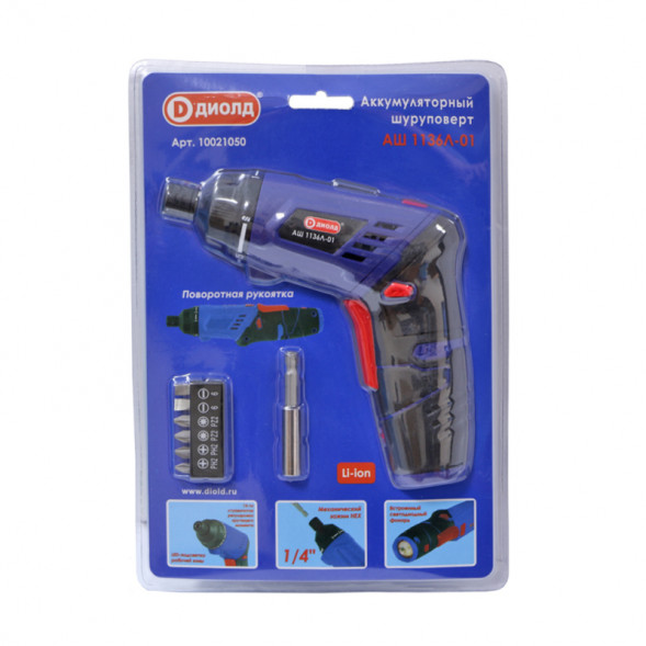Шуруповерт электрический аккумуляторный 3,6 В,1,3 А*ч(АШ-1136 Л-01) &quot;ДИОЛД&quot;