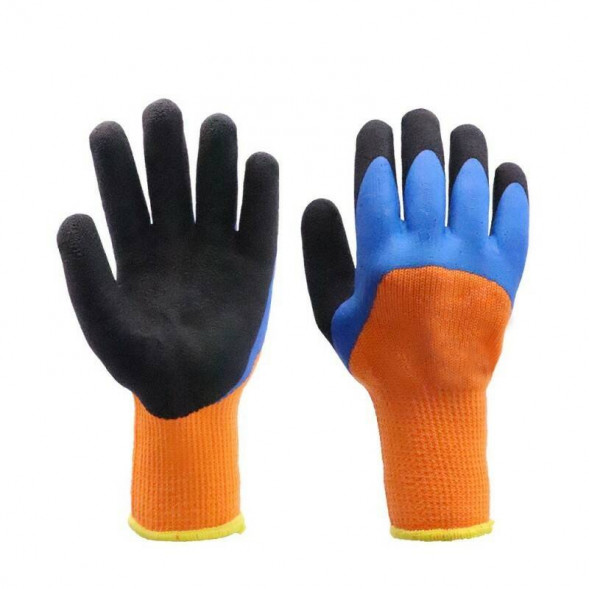 А-53  перчатки акриловые утепленные 300# c дв. вспен.лат.покрыт. (синяя зал.черная ладонь) 10шт.