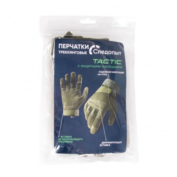Перчатки треккинговые СЛЕДОПЫТ TACTIC, с защит. накладками, зеленые, размер M