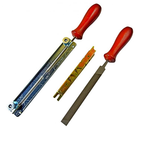 Надфиль для заточки цепи, круглый и плоский напильник с двумя ручками и направляющим 5,5мм СТРОНГ