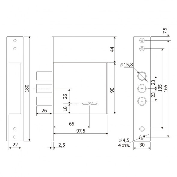 Замок врезной 30.01(без накладок)  Гардиан