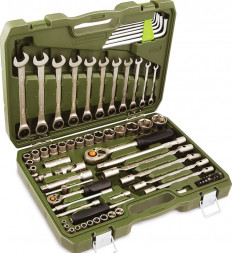 620778 Набор инструмента с трещоточными ключами 1/2&quot;, 1/4&quot;-77 предм.