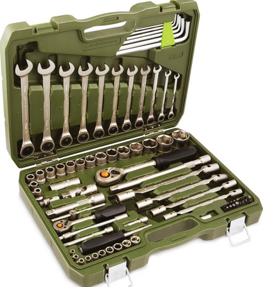 620778 Набор инструмента с трещоточными ключами 1/2&quot;, 1/4&quot;-77 предм.