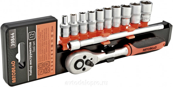 39844 Набор головок торцевых 12пр. 1/4"DR (холдер) АвтоДело