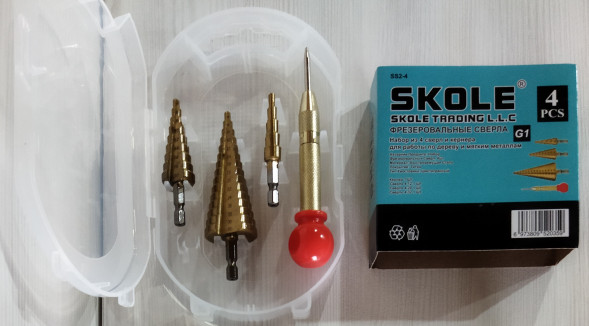 Набор ступенчатых сверл 4пр. (+керн) SKOLE