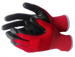 А-70 Перчатки стрейчевые из нейлона со спец. латексным покр.  (нейлон красный,зал.пена черная)12шт