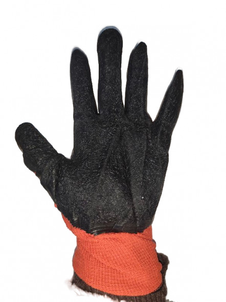 А-70 Перчатки стрейчевые из нейлона со спец. латексным покр.  (нейлон красный,зал.пена черная)12шт