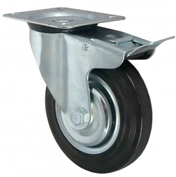 Колесо промышленное поворотное, резиновое с тормозом. SIZE:3,5&quot;(85мм) Нагрузка 60кг. SCB 97