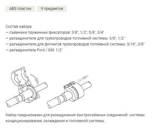 822009 Набор для разъединения быстросъемных соединений трубок, 9 предм. (10шт)