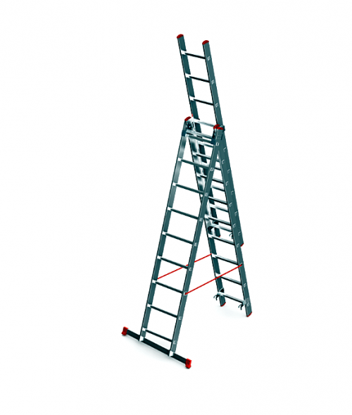 Лестница индустриального типа трехсекционная 3*10 алюмин. 276/466/655, 13,6 кг (375)