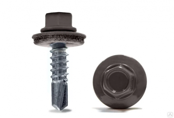 Саморез кровельный 5,5x19 RAL 8019 серо-коричневый, по металлу (4000шт.)