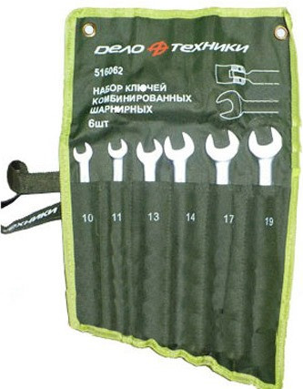 516062 Набор ключей комб. шарнирных 6ш. (10,11,13,14,17,19) тетрон сумка)