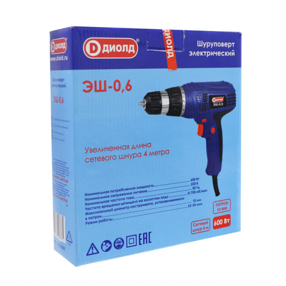 Шуруповерт электрический 600 Вт, 0-750 об/мин.(ЭШ-0,6) &quot;ДИОЛД&quot;
