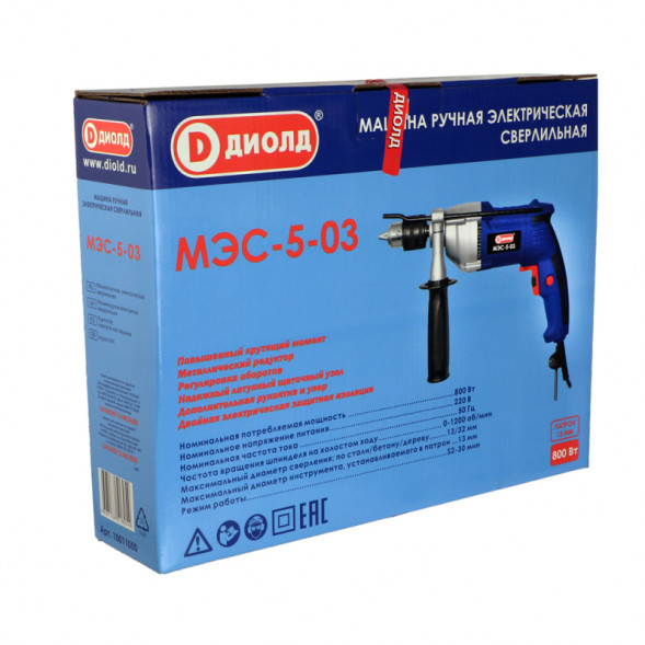 Машина ручная электрическая сверлильная 800 Вт, дрель безударная (МЭС-5-03) &quot;ДИОЛД&quot;