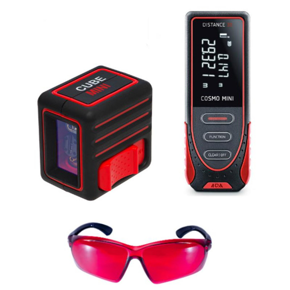 Комплект Лазер.уровень ADA Cube mini Prof. Edition+дальномер лазер ADA Cosmo Mini+Очки лаз.VISOR RED