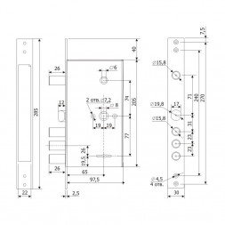 Замок врезной 30.15 (мех-м)  Гардиан