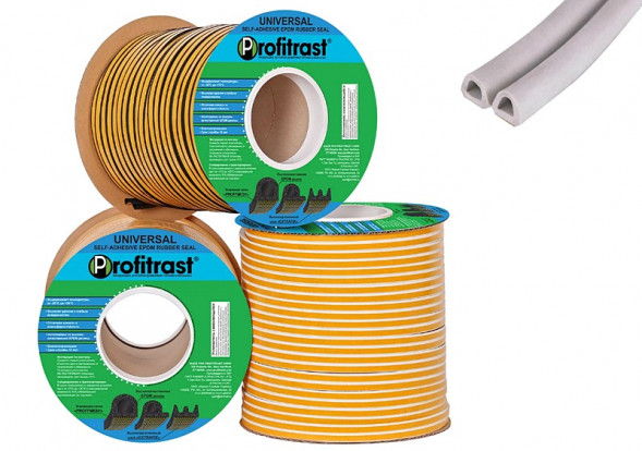 Уплотнители для окон D-профиль (резиновый) на клейкой основе белый 100м/6 (9*8мм)